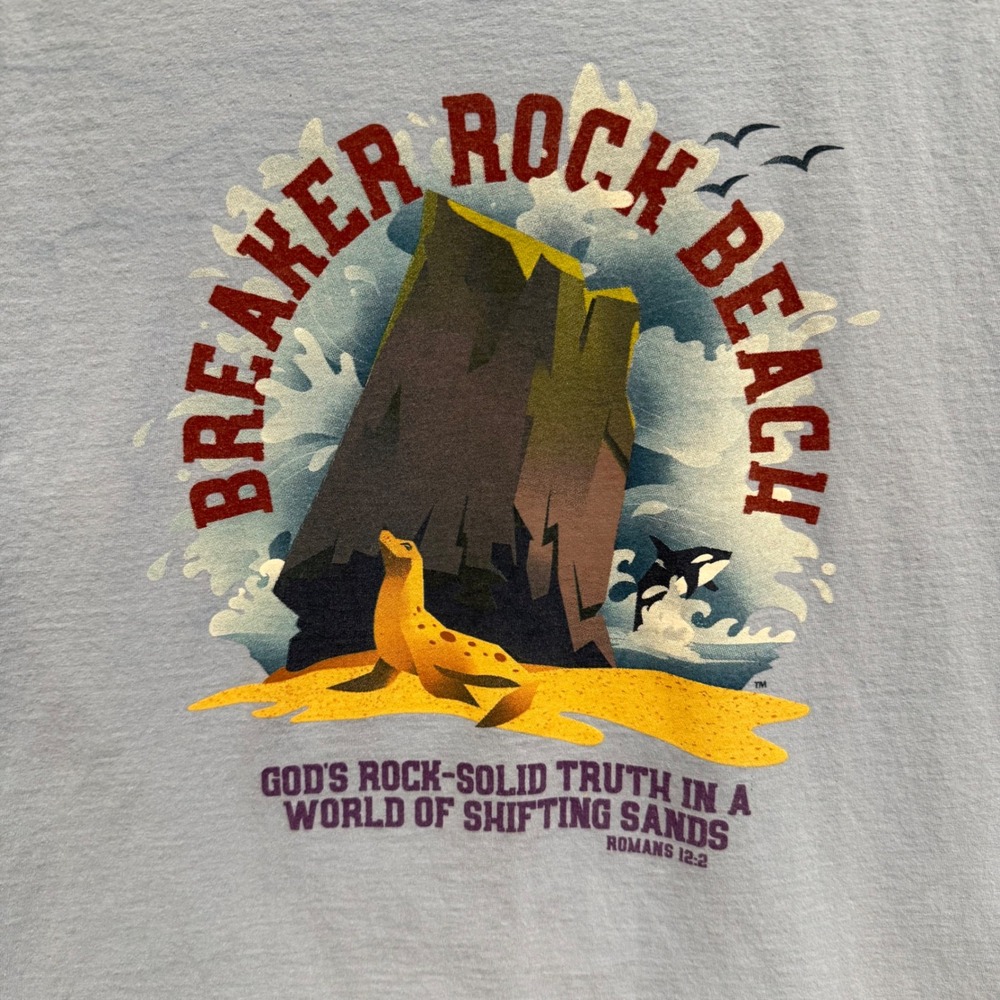 Y2K Breaker Rock Beach VBS L Christian Church Camp Romans 12:2 Seal Graphic Tee